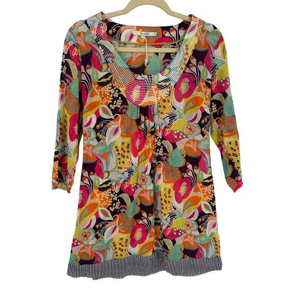 Boden Paisley Mini Dress Multicolor Orange 3/4 Sleeves Twee Bohemian Summer 2 - Picture 1 of 9